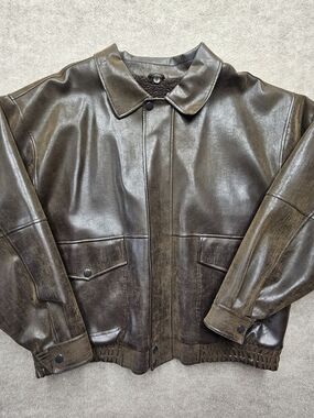 Vintage Mountain Club Faux Leather Sherpa Lined Bomber Jacket XL Brown